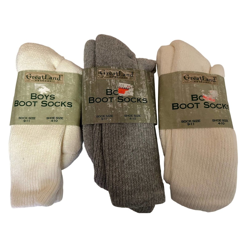 Vintage New NOS 3 Boys Greatland Winter Warm Boot socks 9-11, USA, cotton nylon - Picture 1 of 6